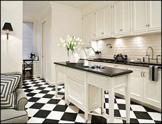 black-and-white-tile-kitchen-floor